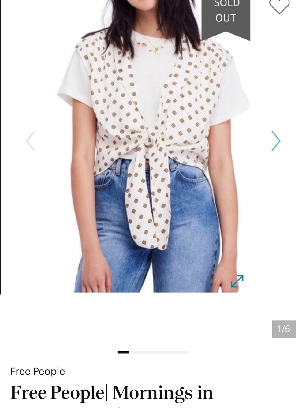 Free People Cream Geometric Tie-Front Sleeveless Blouse
